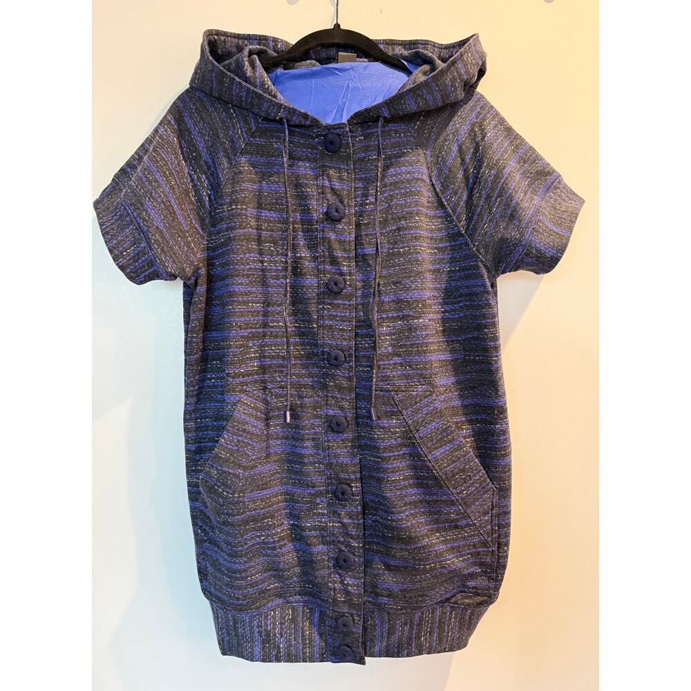 Marc by Marc Jacobs Women's S Blue Marl Snap Hooded Tunic Dress Short Sleeve